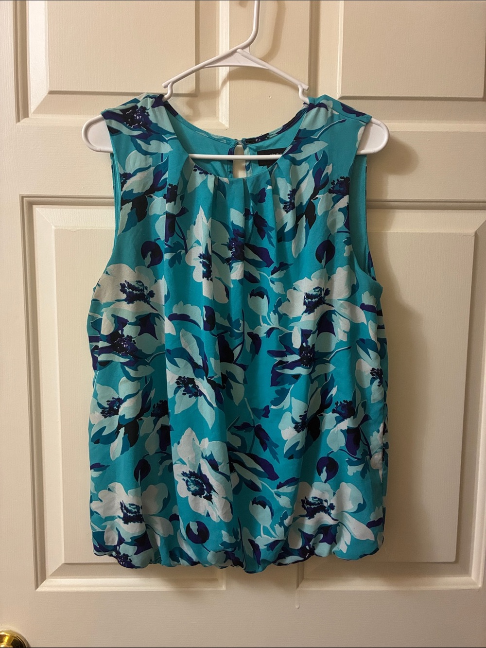 Liz Claiborne Turquoise Floral Sleeveless Elastic-waist Blouse